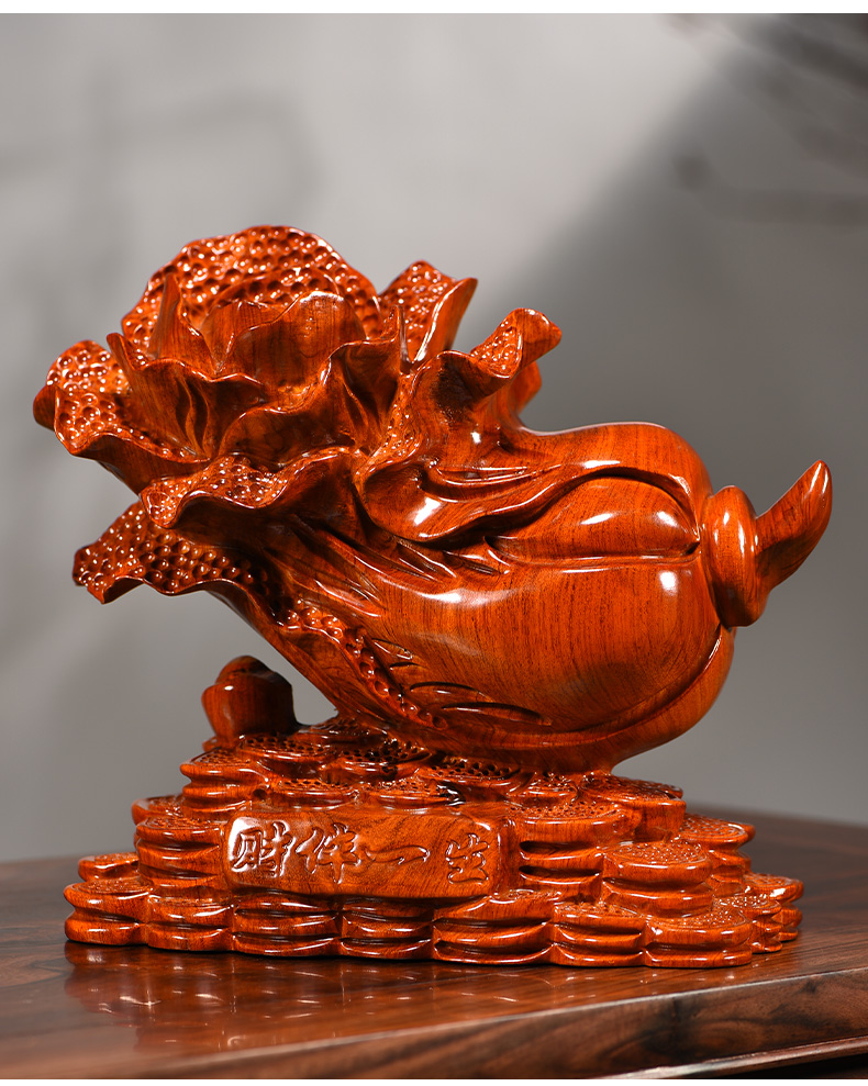 花梨木雕刻白菜摆件实木家居装饰公司开业礼品招财红木工艺品办公桌总