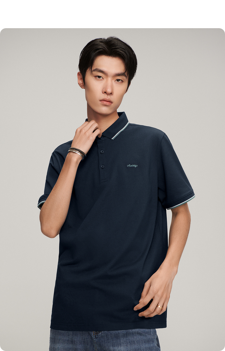hla海澜之家短袖polo衫男22夏季新品短袖男撞色领边多色字母刺绣点缀