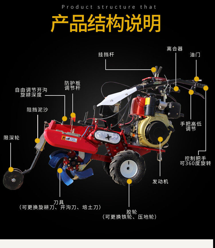 新式家用微耕机四驱柴油旋耕起垄开沟机培土机小型耕地田园管理机186