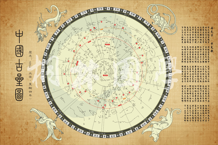 中国古星图 星官图 三垣二十八星宿图 星象图装饰画 03 清新荷花版