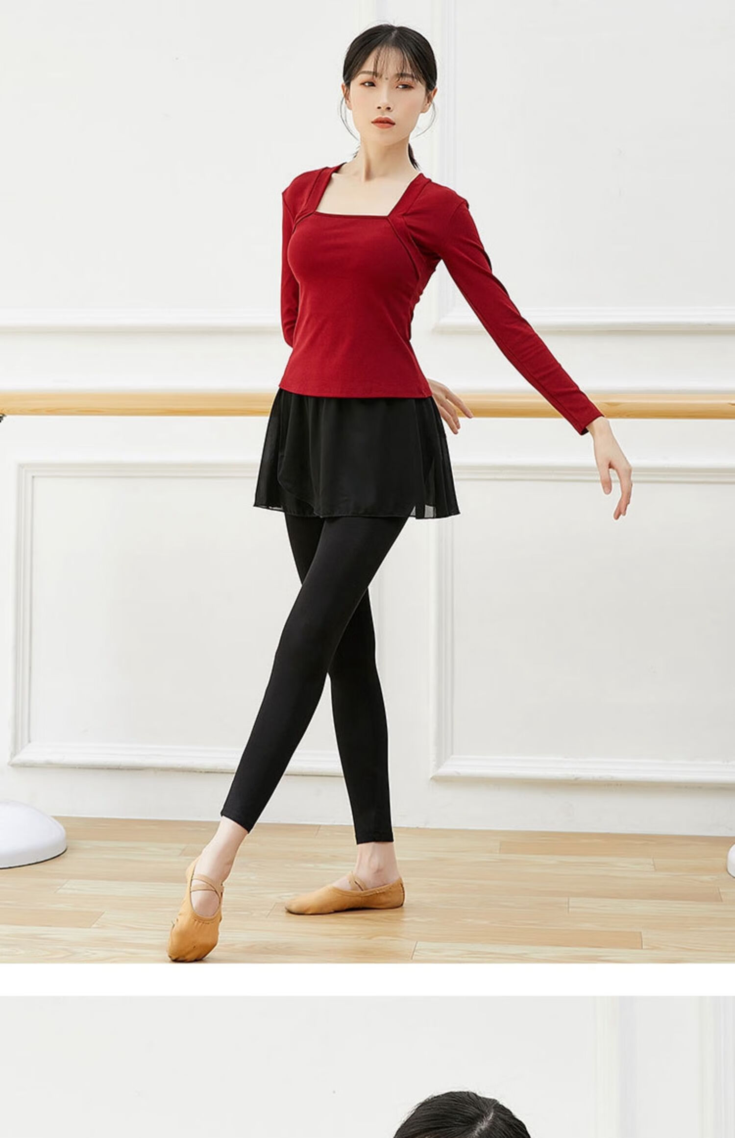 现代舞服装舞蹈练功服女纯棉芭蕾舞教师形体服拉丁舞训练上衣红同酒红