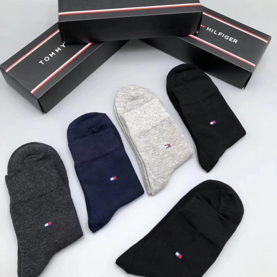 美国国际品牌汤米5双装袜子男款防臭秋冬袜潮男士个性中筒袜字母潮牌