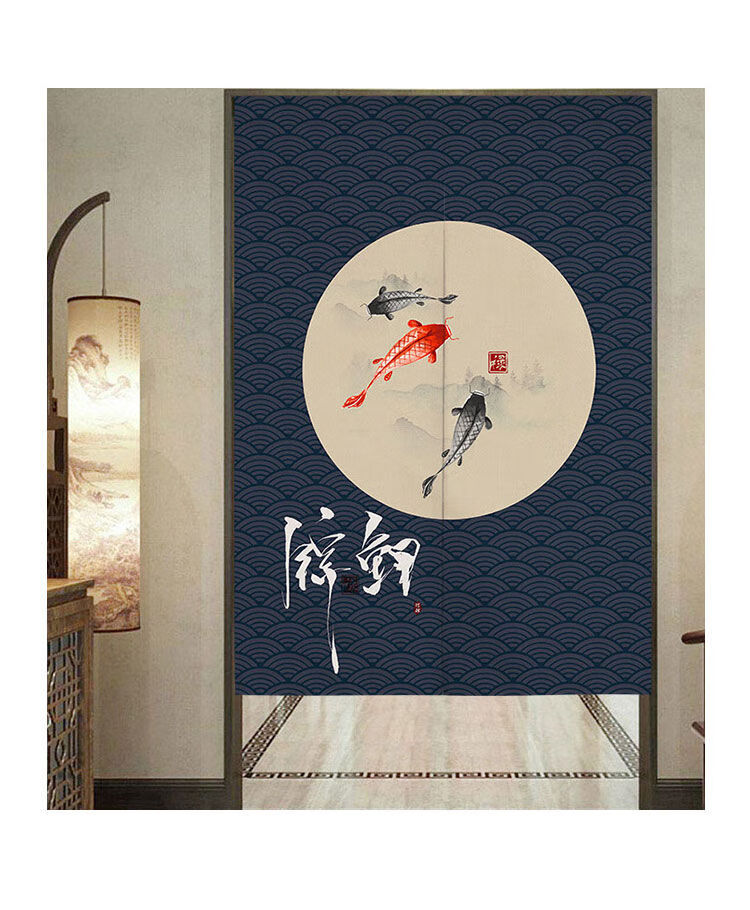 精美帘艺隔断中式门帘风水隔断帘家用厨房挂帘布艺装饰帘中国风锦鲤