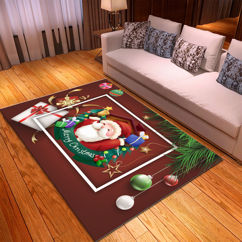 冰彩 家用圣诞节客厅地垫圣诞老人卧室满铺床边毯儿童节日卡通装饰地