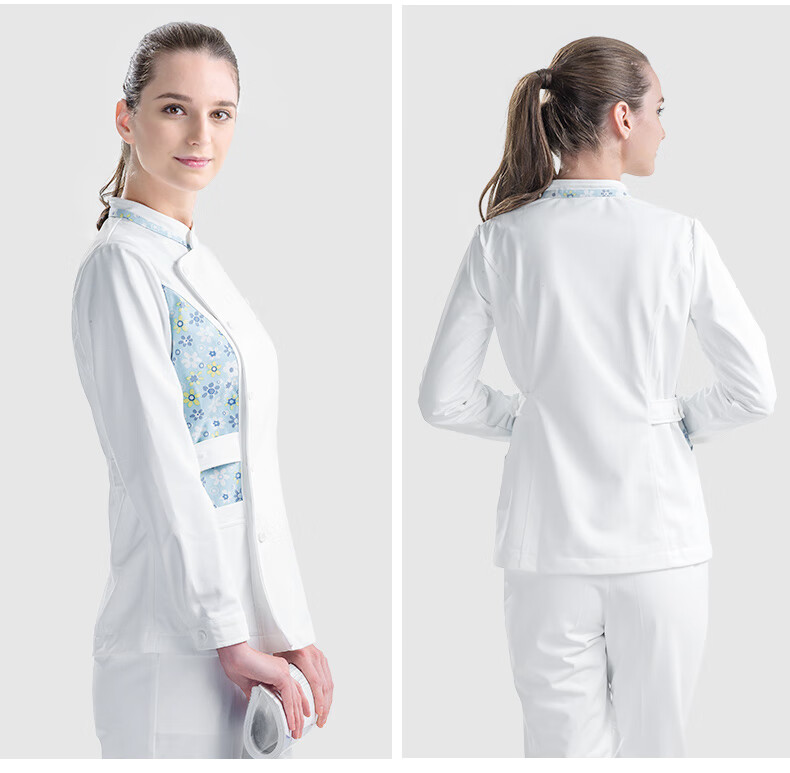 护士服长袖女秋冬装分体套装印花儿科美容院医院韩版工作服 花雨短袖