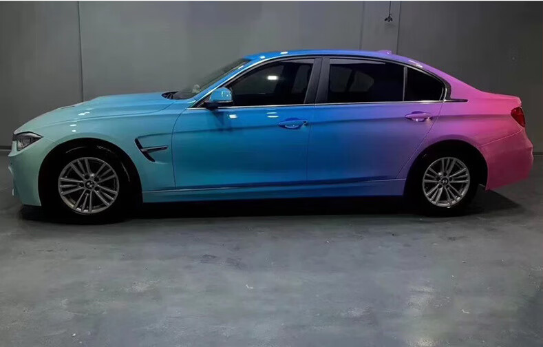 渐变彩绘改色膜汽车贴膜 双色改装车身个性变色膜定制 白变粉【图片
