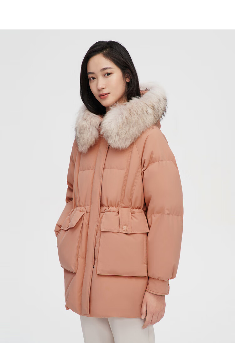 波司登2021年冬季新款羽绒服女常规款时尚休闲系列毛领连帽时尚保暖90