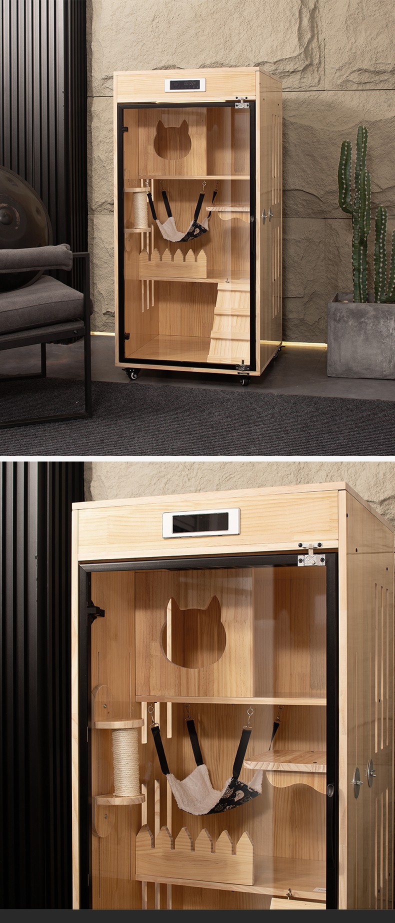 智能恒温实木猫别墅家用大型猫咖展柜豪华猫柜猫房子款式1206060烤漆