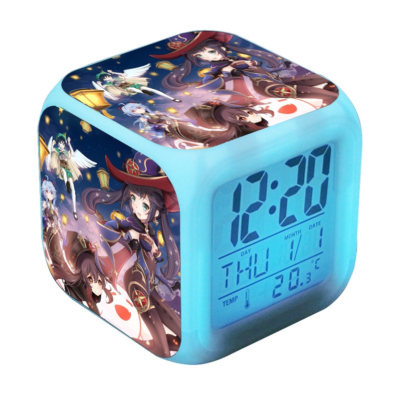 刻沫原神周边定制二次元动漫七彩发光闹钟学生男女钟离甘雨刻晴魈钟饰