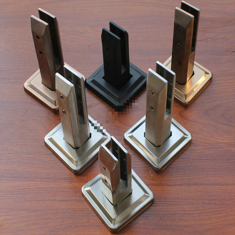 304方座泳池玻璃夹不锈钢立柱楼梯扶手配件免打孔落地固定玻璃夹拉丝