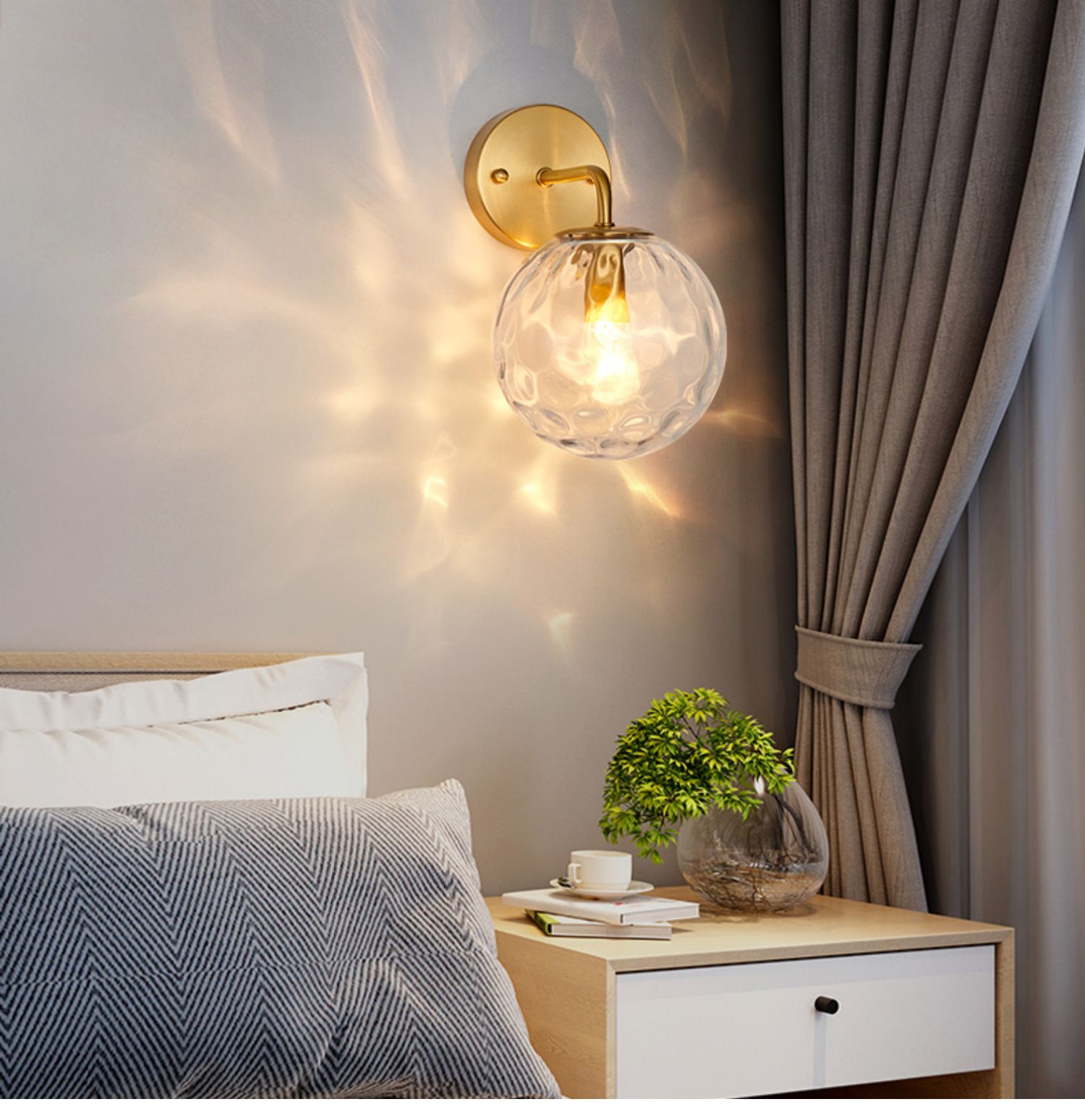 雷士松下同款北欧黄铜卧室床头壁灯现代创意简约过道复古灯具全铜卫