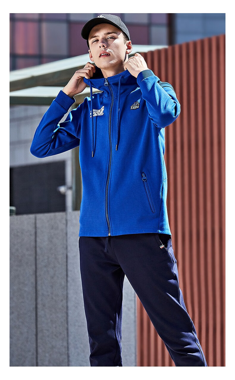 kappa卡帕男运动套装休闲套装连帽开身外套小脚长裤钠石蓝880m