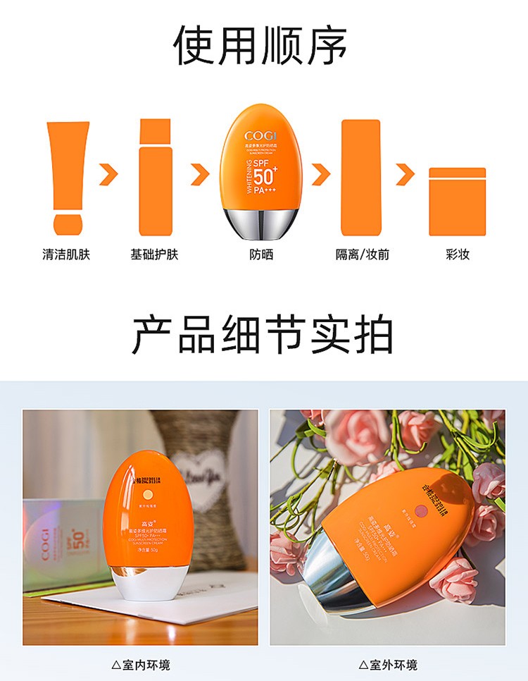 高姿王俊凯同款多维光护防晒霜女spf50面部隔离小胖橙紫外线学生美白