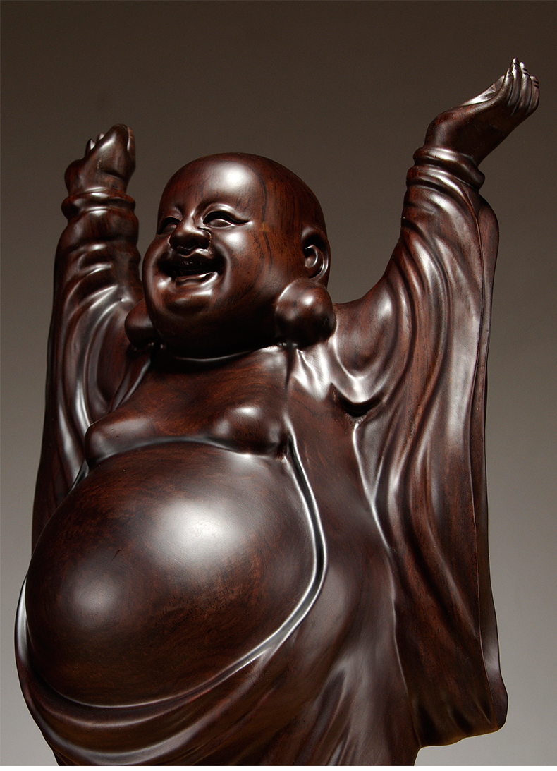 桑泰龙樾黑檀木雕弥勒佛像摆件实木质雕刻大肚笑佛家居客厅装饰工艺品