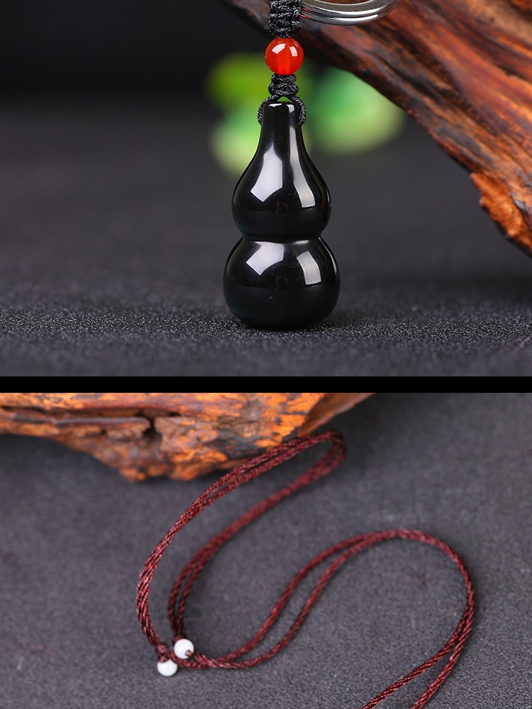 语韵天然彩虹眼黑曜石葫芦吊坠容福纳禄福禄本命年吉祥物钥匙扣简约