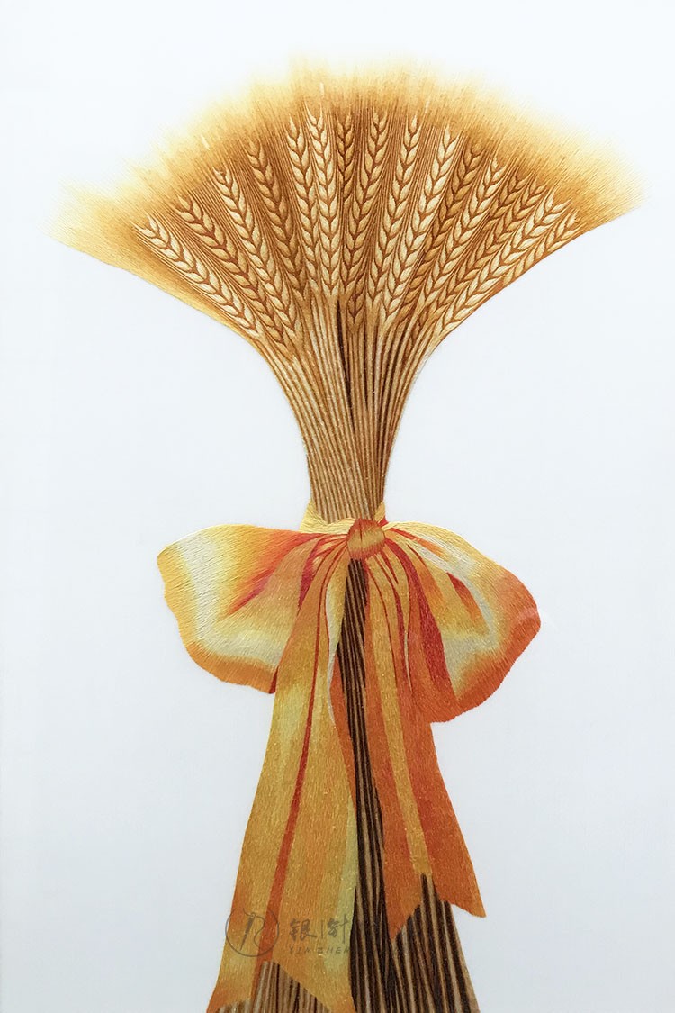 大丰收手工刺绣金黄麦穗竖版苏州刺绣玄关才餐厅挂画丰收 软裱不带框