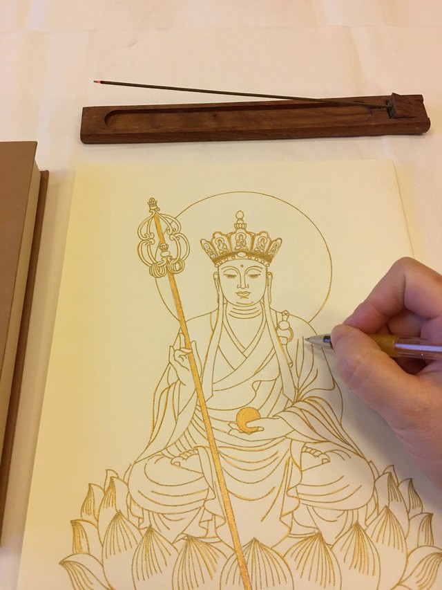 佛教地藏王菩萨画像描金初学临摹唐卡填色手绘描线涂画像纸佛像一套画