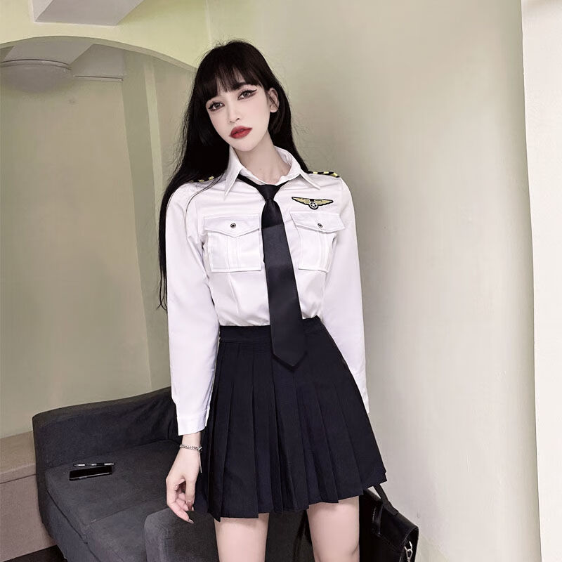 品质精选空姐jk制服套装女夜店酒吧工作服海军风职业装长袖领带衬衣两