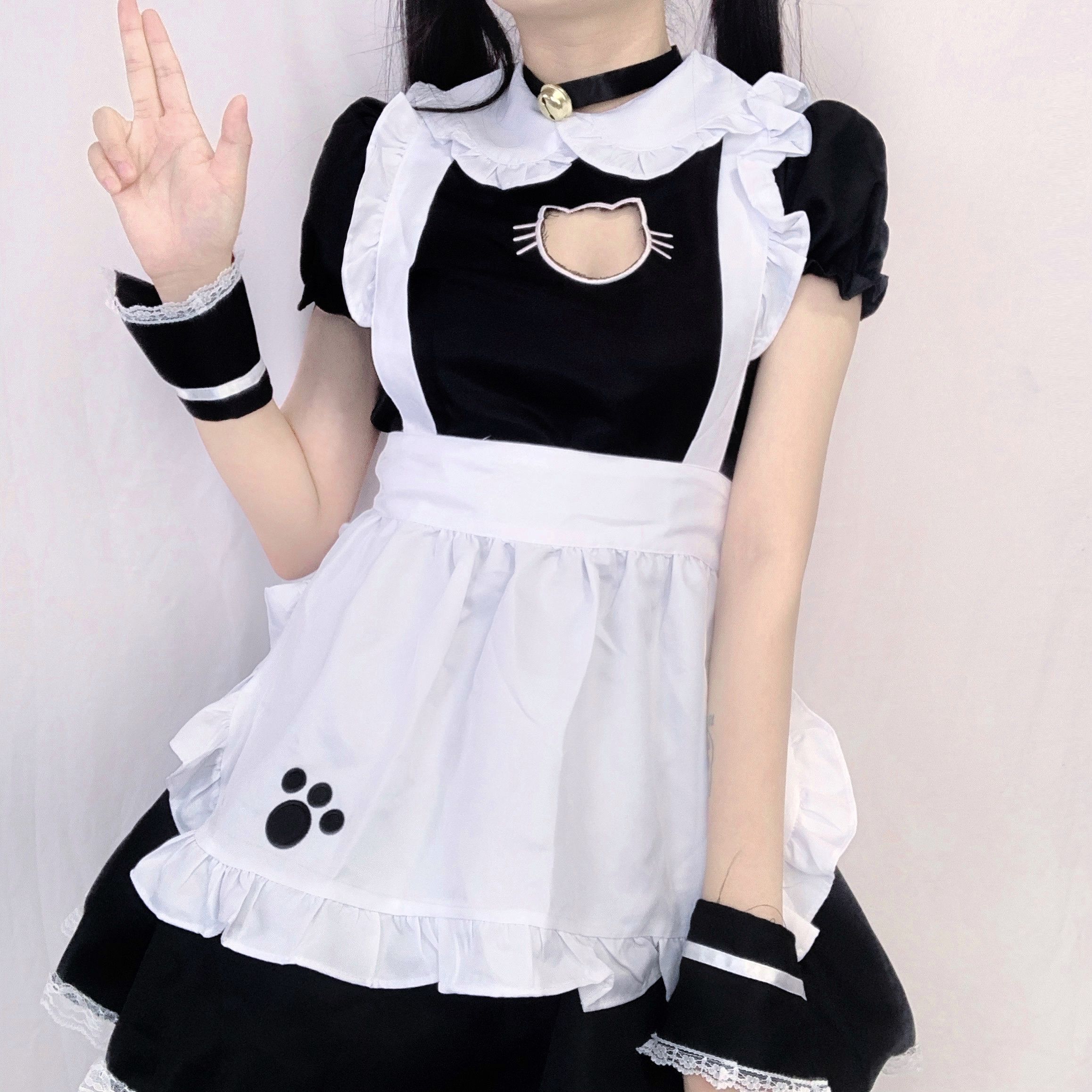 4xl女仆装日系大码女装性感cos洛丽塔裙可爱萌系猫女连衣裙白色丝袜