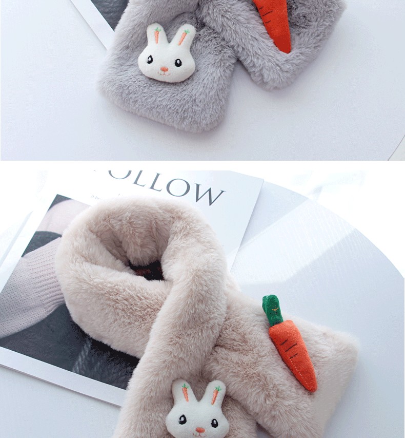 儿童围巾女女宝宝可爱卡通兔子毛绒围脖韩版加厚保暖脖套亲子粉色儿童