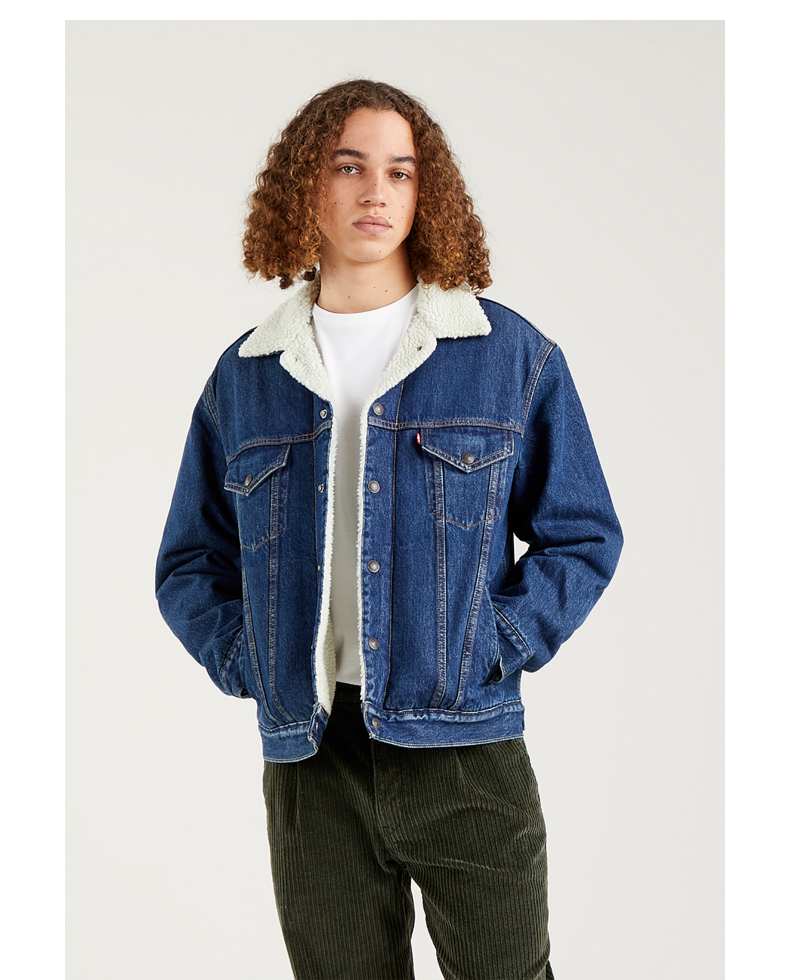 levis李维斯男士蓝色仿羊羔绒加厚翻领时尚潮流牛仔夹克外套791290013