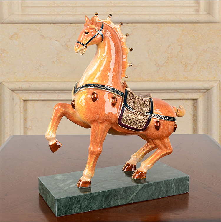 艾暮琳轻奢高档高端珐琅彩马到成功摆件工艺品玄关客厅电视柜酒柜家居