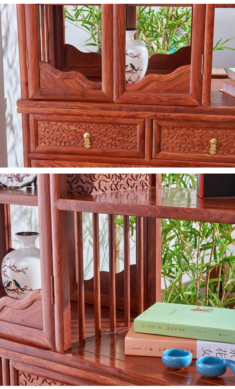 刺猬紫檀红木隔断玄关柜实木客厅酒柜架花梨木双面屏风中式118新中式