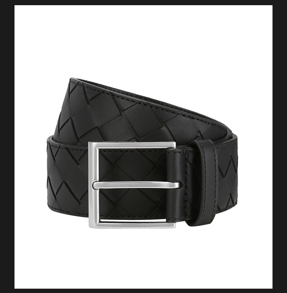 bottegaveneta葆蝶家21秋冬男士编织小牛皮皮带腰带629844vcpq3黑色