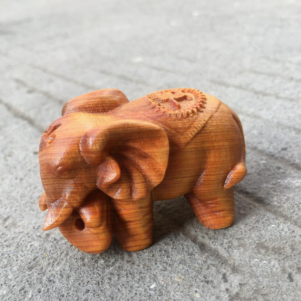 圣垛山 太行崖柏木雕手把玩件富贵吉祥小象木质摆件实木工艺品大象车