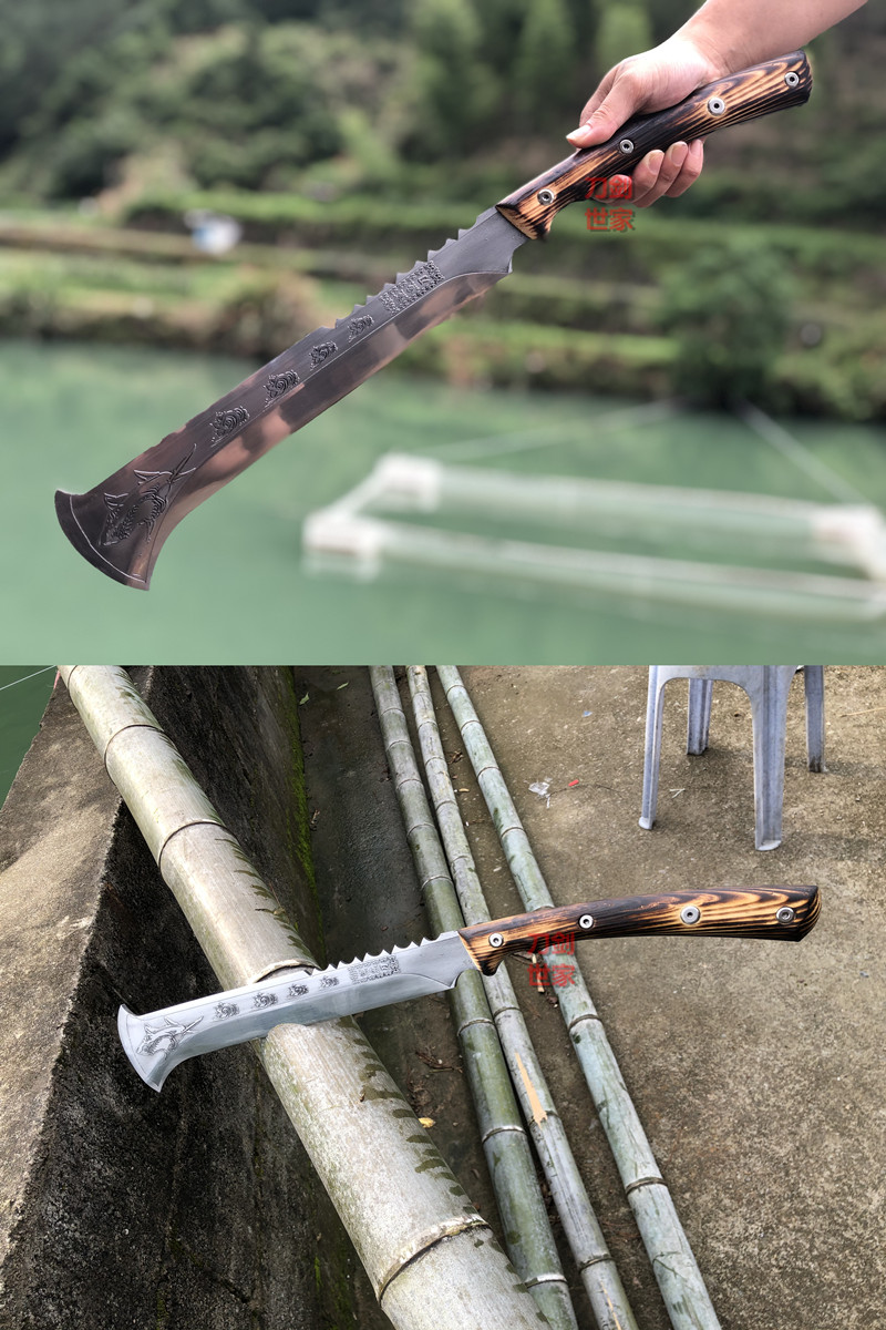 龙泉柴刀户外具特殊钢一体锻打长柄柴刀镰刀伐木刀深灰色