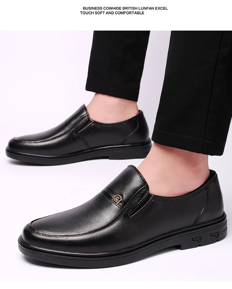 美国苹果apple头层牛皮皮鞋男乐福鞋中老年爸爸鞋老人鞋商务男士休闲