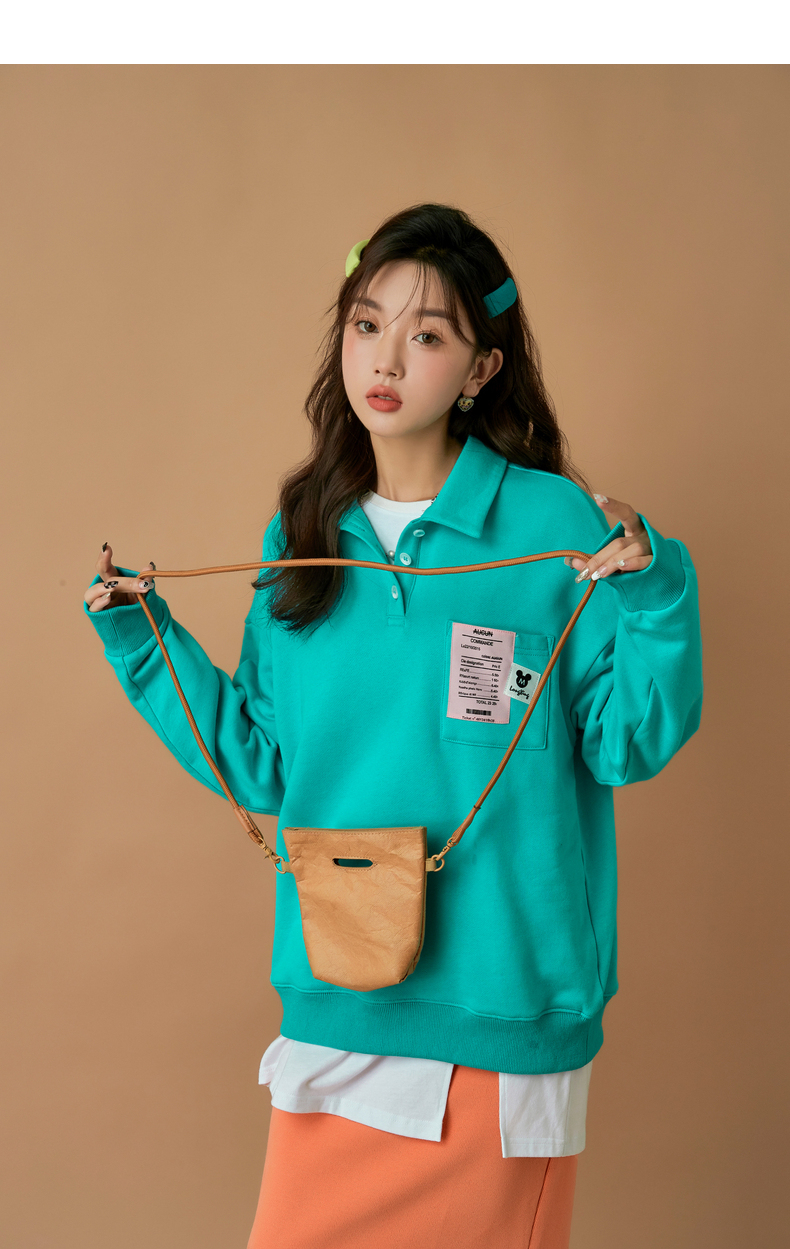 othermix糖果色少女卫衣女2021年早秋季新款宽松学院风长袖厚上衣