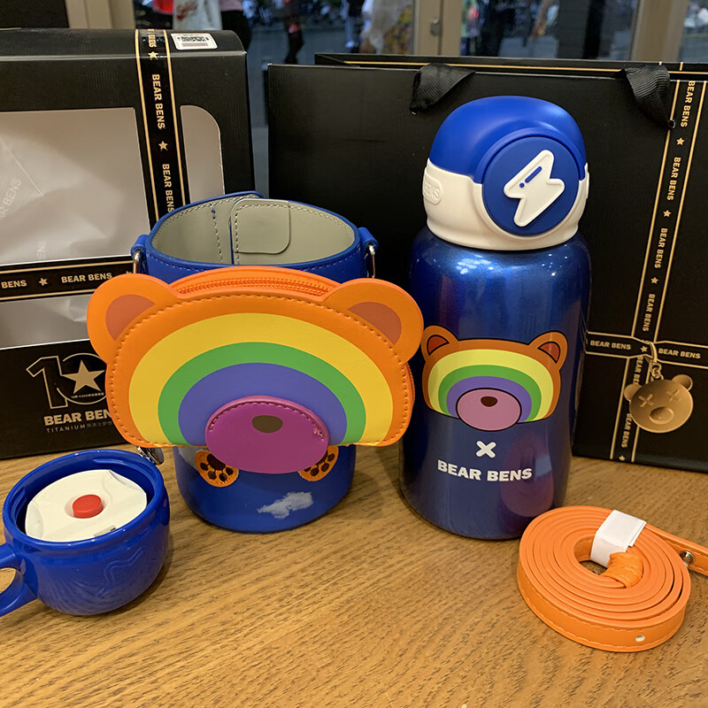 熊本士保温杯个装 熊本士儿童保温杯316l食品级带吸管水壶钛杯男女童