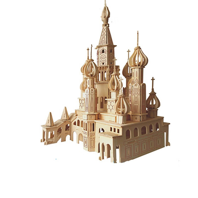 定制木制建筑模型木质立体拼图建筑手工拼装模型木头房子拼插积木制