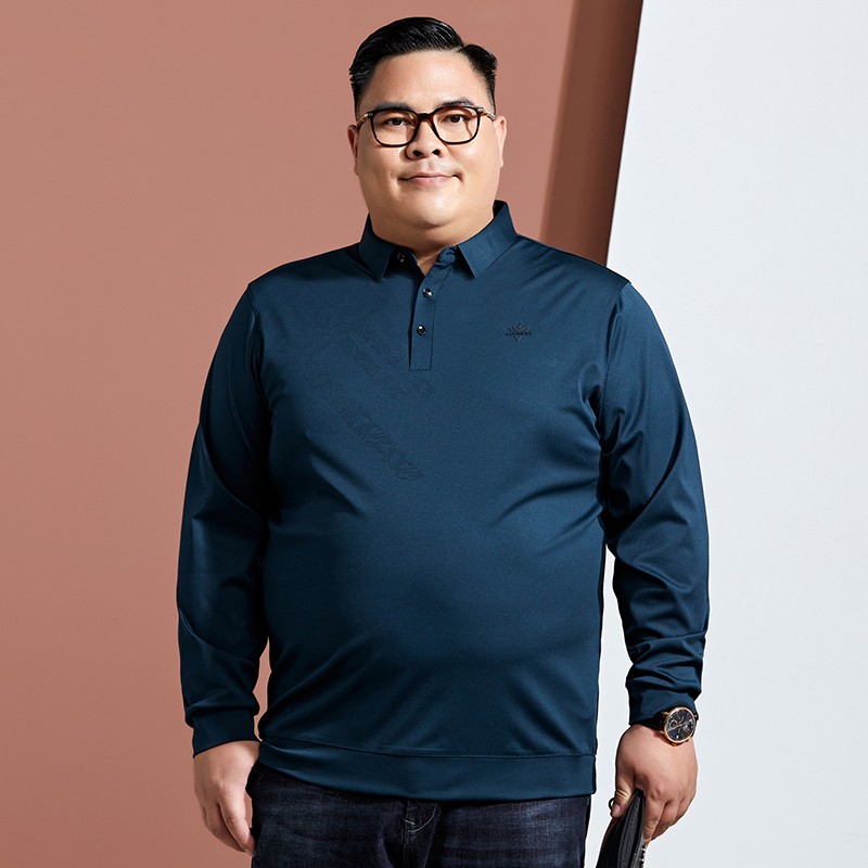 财子都加大号胖子爸爸装冰丝长袖t恤中老年加大加肥男士宽松秋季薄款