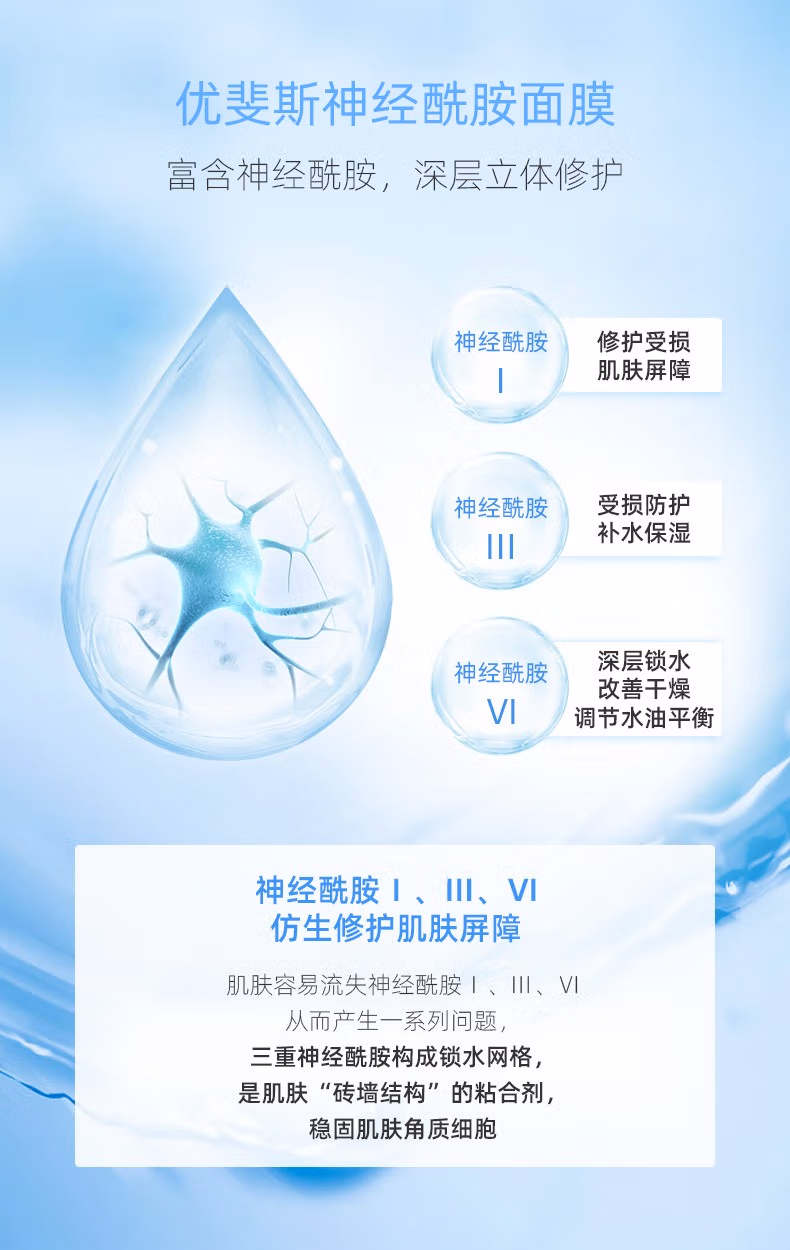 优斐斯倍润舒爽修护面膜补水保湿神经酰胺舒缓敏感2片装 体验装