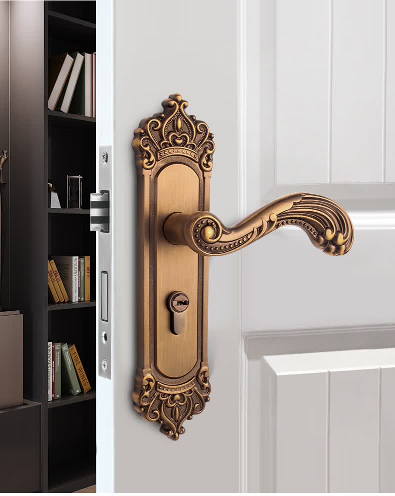 欧式门锁室内卧室房间木门锁磁吸门锁具通用型门把手家用标配象牙白