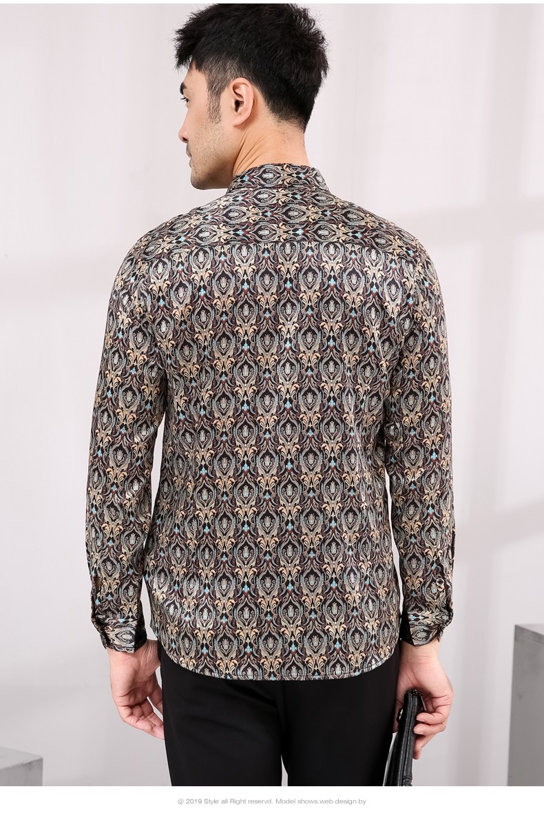 真丝衬衫男长袖2020春夏新款男装桑蚕丝衬衣商务休闲印花丝绸寸衫上衣