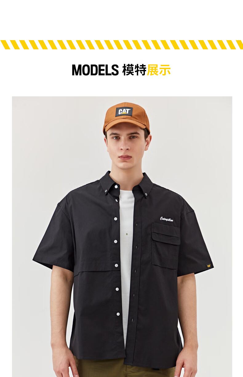 cat卡特工装衬衫男2022夏季新款户外休闲廓形潮流刺绣短袖衬衫cl1shsd