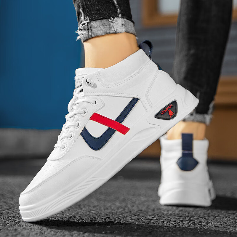 xinya 男鞋2021新款青少年运动高帮休闲板鞋男士时尚百搭潮鞋 卡其 44