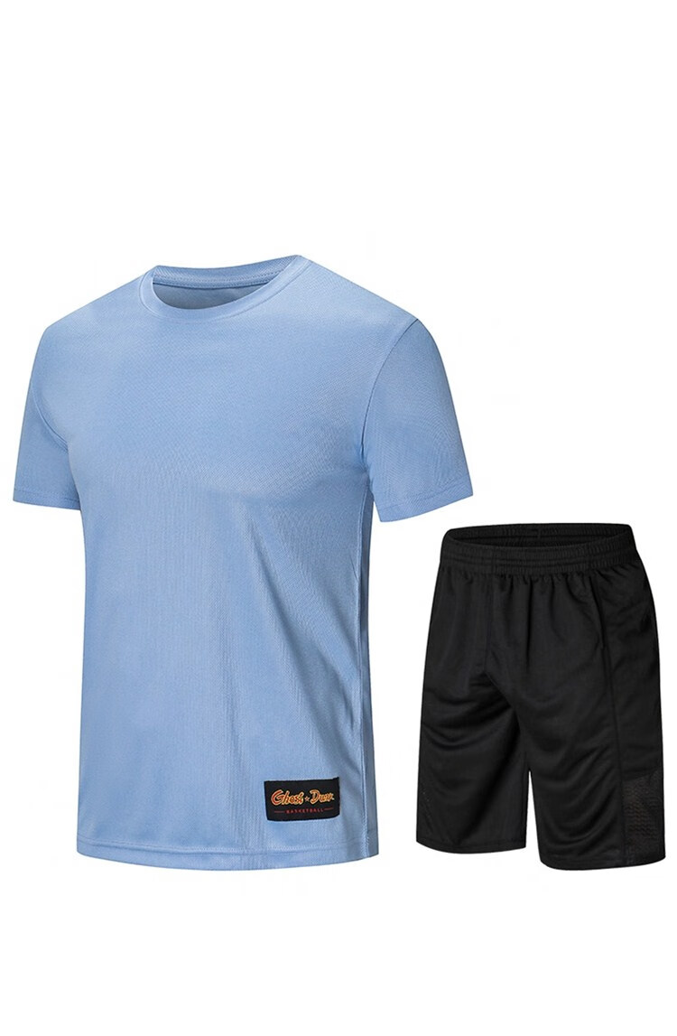 训练服套装男女投篮热身短袖短裤篮球运动球衣篮球服定制 浅蓝色套装