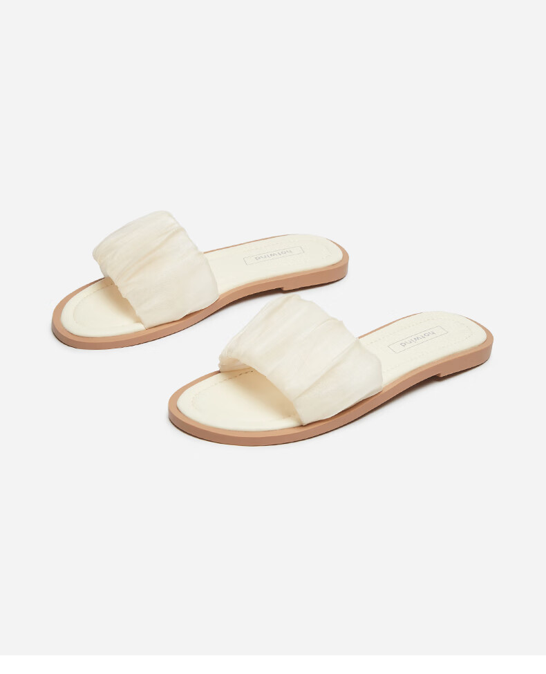 热风拖鞋女2022年夏季商场同款新款女士时尚拖鞋平底舒适一字拖03米色