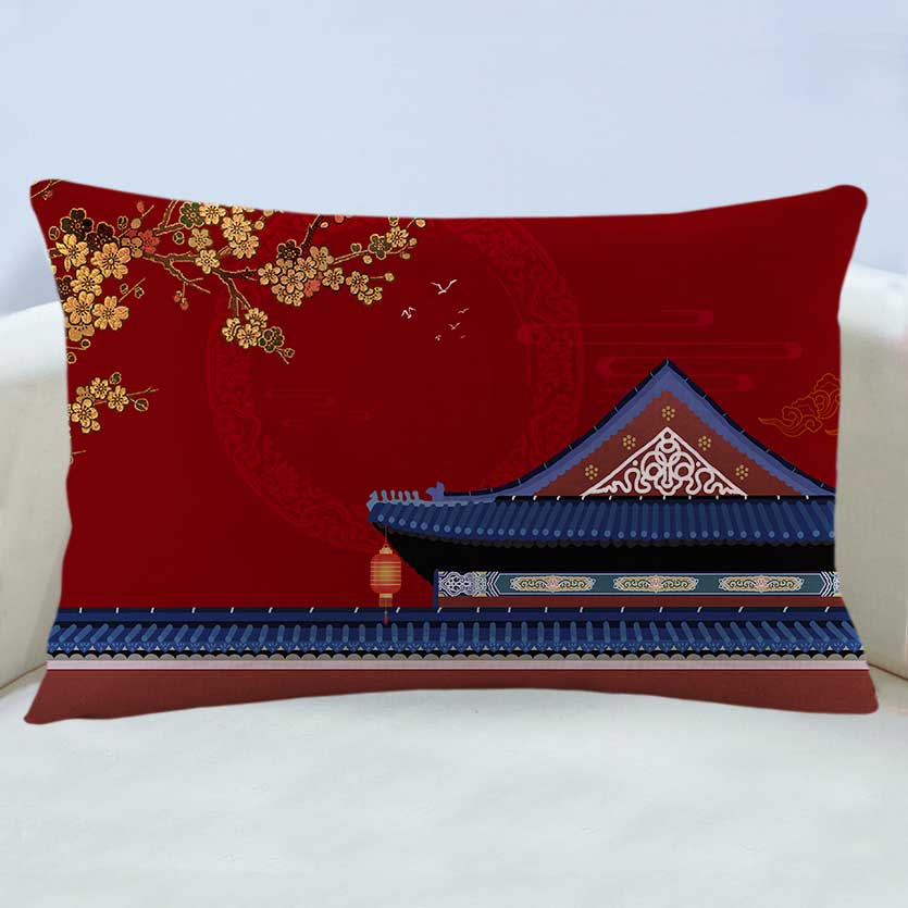 万燊中国风复古唯美故宫红墙宫廷高档抱枕双面图案定制靠背垫枕头坐垫