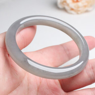 和田玉手镯烟紫色青海料紫罗兰宽条手镯烟灰细条圆条手镯女款58mm0450