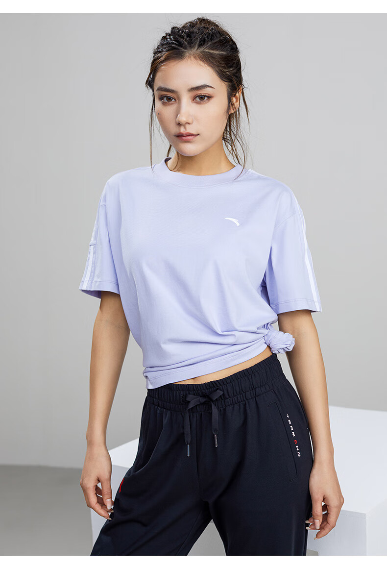 安踏运动短袖t恤女2022夏季新款白色跑步运动透气上衣162227134雪花白
