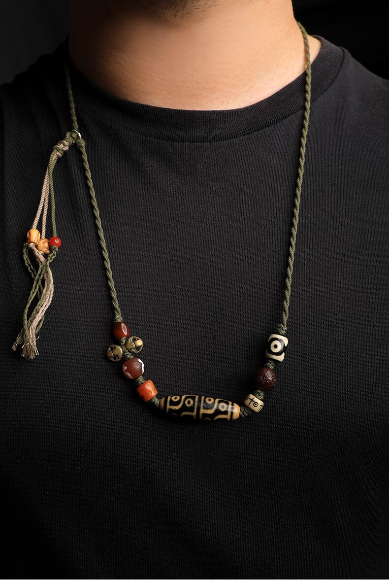 梵韩恋 布达拉宫三眼天珠西藏真品挂绳宝瓶蜜蜡玛瑙平安扣颈链男女款