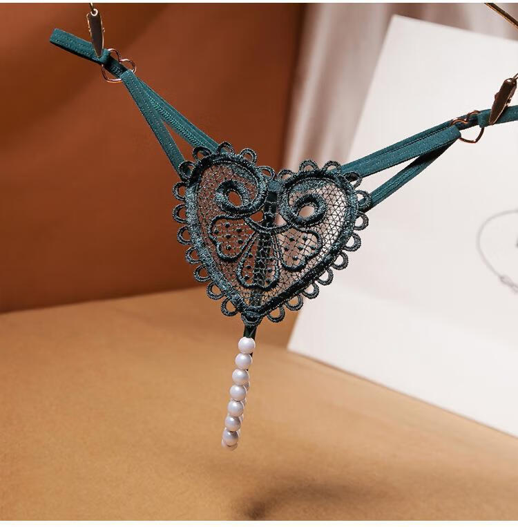 恒源祥高档品牌性感刺绣花网纱女士丁字裤少妇珠珠内裤女火辣均码黑色