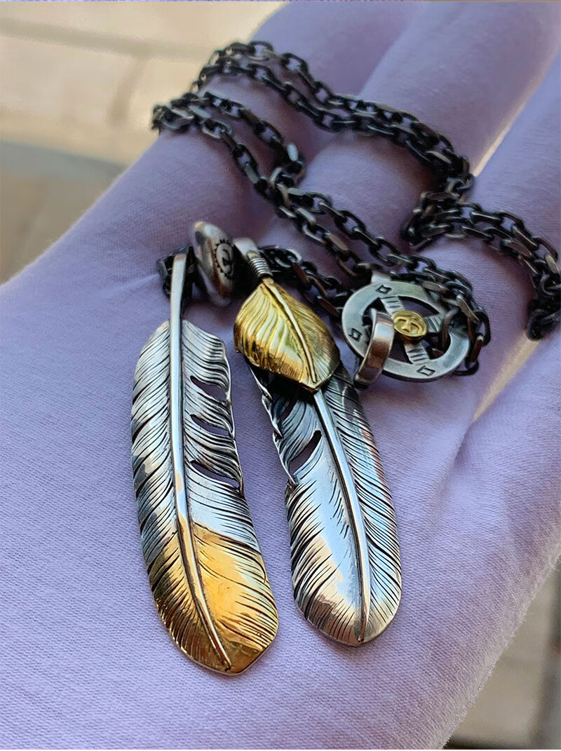 60网红潮流博主同款手工高桥吾郎925银吊坠羽毛项链男女高桥套装