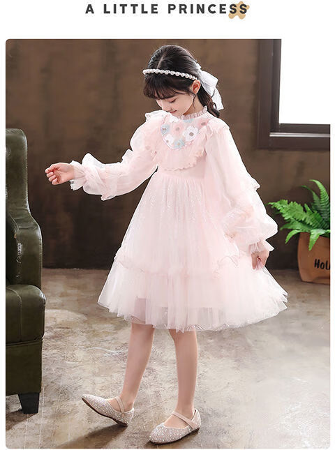 女童连衣裙春装新款超洋气儿童小女孩仙女裙中大童公主裙纱裙粉红色