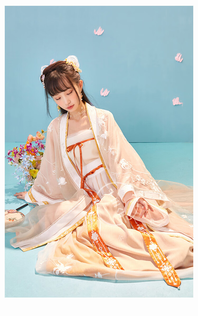 刺绣直领对襟双层褙子齐腰汉服女 吊带 春事休 xs